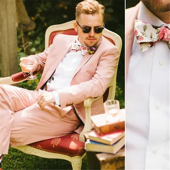 TPSAADE Legújabb Minták, Rózsaszín Suit3 Darab Esküvői Ruhák Férfiaknak Vőlegény Kabátja Slim Fit Szmoking Egyéni Bál Blézer (Kabát+Nadrág+Nyakkendő)
