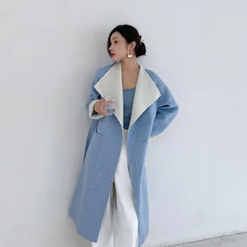 2023 új gyapjú kabát ellen, színes kétoldalas gyapjú gyapjú hosszú női kabát