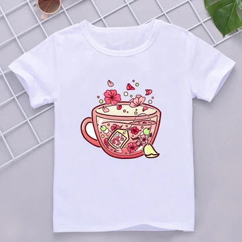 Üveg Sakura Tea Gyerekek T-Shirt 2021 Új Nyári Póló, Rövid Ujjú, Fehér Tshirt Kicsi Lány/Fiú Aranyos Felső Póló