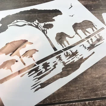 A4 29cm Elefánt, Zsiráf, a Vadon élő Állatok Afrika Stencil DIY Falon Festmény Scrapbook Színezés Dombornyomás Album Díszítő Sablon
