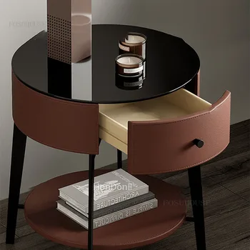 Északi Kerek Üveg Éjjeliszekrények Olasz Minimalista Hálószoba Bútor Fény Luxus Modern Éjjeliszekrényen Kreatív Tároló Szekrény