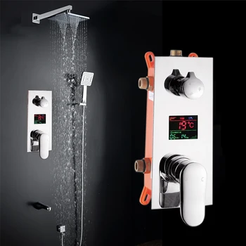 3 Funkció Fürdőszoba Zuhany Szett LED Digitális Kijelzőn Zuhany Mixer Rejtett Zuhany Csaptelep 10 Centi Csapadék zuhanyfej