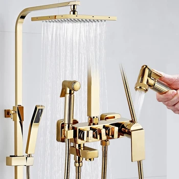 Arany Fürdőszoba Zuhany Csaptelepek Csapadék zuhanyfej falra szerelt Bass-4-Way Forgatható Kádból Kifolyó Zuhany Keverő Csap