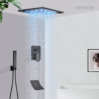 Fekete LED zápor Fürdőszoba Zuhany be a Három Víz Mosdó Csaptelep Szett Falra szerelhető Csaptelep Hideg-Meleg