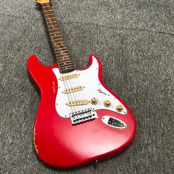 Raktáron, stratocaster-r egyéni test, 6 húros, vörös elektromos gitár, régi rajz, születésnapi ajándék