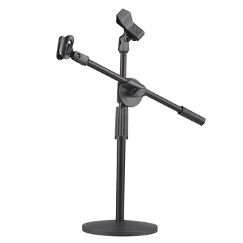 Kettős Célt Asztali Mikrofon Állvány Anti-slip Fém Alap & 2 Mic Klipek Állítható Mikrofon Állvány Boom Kar Mikrofonok Asztal Konzol
