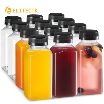 8 OZ műanyag lé üveg 12 Pack - 8oz műanyag palack, sapkák, kis gyümölcslé tartály fedél hűtőszekrény, mini üveg