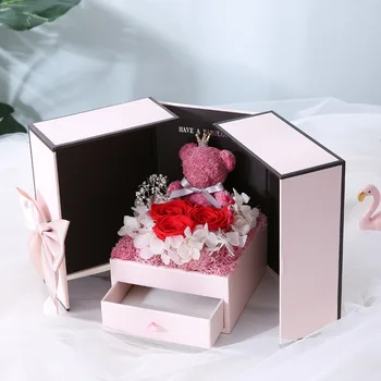 új Valentin Napi ajándék mackó rose két ajtó ajándék doboz ajándékot barátnője, felesége, anyja nap, évforduló, Karácsonyi gif