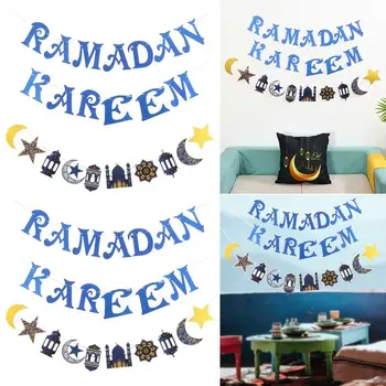 Ramadán Kareem Banner Eid Mubarak Dekoráció Zászló Füzér Iszlám Party Dekoráció