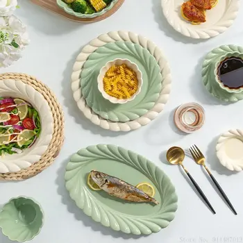 1db koreai stílus virág alakú kerámia edények lakberendezési étterem konyhai felszerelések tál magas megjelenés étkezési lemez
