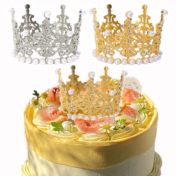 Mini Szülinapi Korona Torta Dekoráció az Utánzás Gyémánt, Gyöngy, Hercegnő Gyermekek Haj Díszek Esküvő Torta Dekoráció