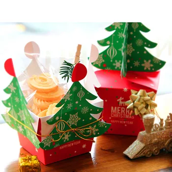 20db/sok Boldog Karácsonyt Fa Doboz Édességet 3D-s Karácsonyi Party Szívességet Fa díszdobozban Harangok Cookie Papír Doboz Aranyos Ajándék Doboz
