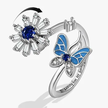 Mini Pillangó Forgó Szorongás Enyhítésére Kristály Női Gyűrűk, Ékszerek, Állítható Fém Anti Stressz Gyűrű Fidget Spinner Anillos