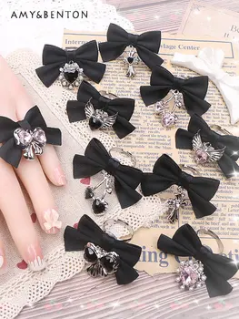 Japán Az Enyém Édes Király Gyűrűk Nők Strasszos Szív Szárnyak Női Gyűrű Rozsdamentes Acél Húzza Fekete Lolita Gyűrű