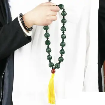 Természetes Zöld Jade 18 Gyöngyök Tassel Charm Karkötő Férfi Nő Igazi Kínai Nephrite Hetian Gebék Buddhista Amulett Rózsafüzér Karkötő