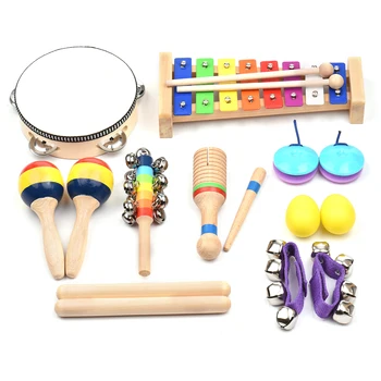 13 DB Gyerekek Hangszerek Játékok hordtáska Színes Fa Ütőhangszerek Korai Oktatás Ajándékokat a Gyermekek számára