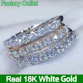 Igazi 18K Fehér Arany Gyűrű Női Gyűrű, Eljegyzési, házassági Évfordulóján jegygyűrű, Gyűrű Moissanite Gyémánt 9 Db Per Kő