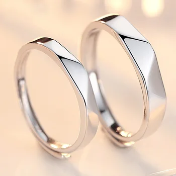 Japán koreai Egyszerű a Párok Réz Bevonatú Ezüst Gyűrű Nyitva Gyémánt Szembe Esküvő 