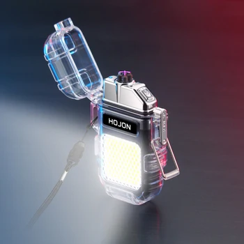 Elektromos kézilámpa, Átlátszó, Vízálló Könnyebb Plazma Kettős ARC Szélálló Öngyújtó USB Újratölthető Öngyújtó Kerti Kemping Ajándék