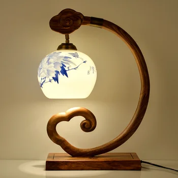 Rosewood Új Kínai asztali Lámpa Retro Nappali, dolgozószoba, Hálószoba Éjjeli Lámpa Szilárd