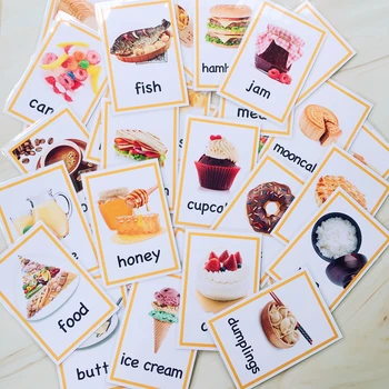 45Pcs Élelmiszer Sorozat Gyerekeknek Montessori angol Szavak Zseb Játék Flash Kártyák nyelvtanulás Oktatási Játékok Játékok