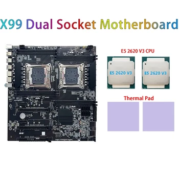 1 Állítsa X99 Dual-Socket Alaplap LGA2011-3 Dual CPU, Alaplap Támogatja a RECC DDR4 Memória 2XE5 2620 V3 PROCESSZOR+2Xthermal Pad