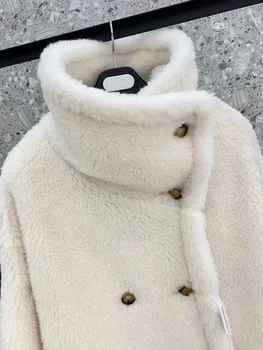 camle gyapjú téli női rövid kabát sűrűsödik meleg kasmír kabát kis méretű, rövid mackó kabát női magas minőségű 4.