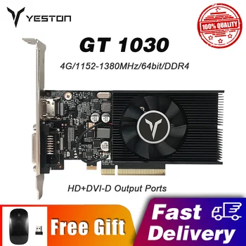 YESTON GeForc GT1030 4G D4 LP Grafikus Kártya 64bit DDR4 Memória 1152-1380MHz/2100MHz Frekvenciájú HD+DVI-D Portok Játék Videó Kártya GPU