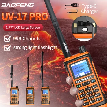 Baofeng UV-17 Pro 10W Walkie Talkie 16KM Hosszú távú Hordozható Ham Rádió FM Amatőr Típus-C kétirányú Rádió Taktikai Antenna