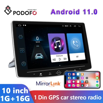 Podofo Android 11 1Din autórádió 10 Hüvelykes Autó Sztereó HD 1080P Tükör Link Multimédia Videó Lejátszó, Navigáció, GPS, Bluetooth, WIFI
