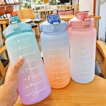 2 Liter Víz Üveg Motivációs Cumis Üveg Sport Kulacs Időt Jelölő Hordozható Újrahasználható Műanyag Poharak