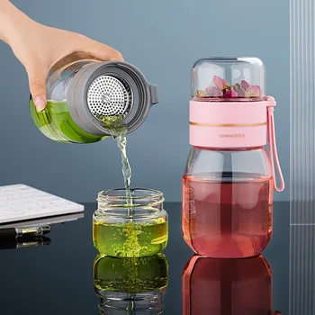 Protable Üveg Tea Infúzió Víz Üveg Bögre, Kreatív Szétválasztás Poharat Utazási Üzleti Út Jeges Tea Dobó Szűrő