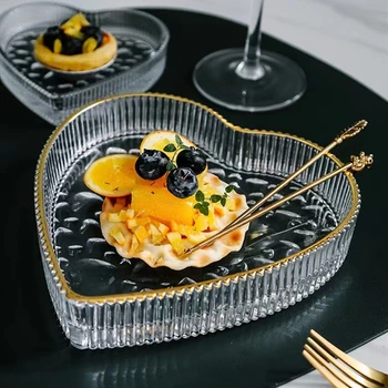 Európai Stílusú Csíkokkal Arany Üveglapok Vacsora, Étel, Saláta, Gyümölcs Tál Desszert Szervező Esküvő Családi Tálca Dekoratív Asztali