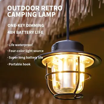 Retro Camping Sátor Lámpa Lóg Lámpás Kerámia wick 4 Módok Szabályozható Fáklya USB Újratölthető vészvilágítás Kültéri