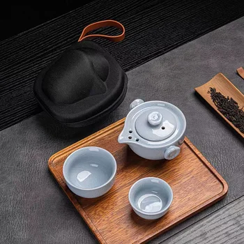 Kínai Kerámia Teás Készlet Hordozható Teáskanna Beállított Szűrő Teáscsésze Autó Szabadtéri Utazás Teaware Haza Drinkware Teaszertartás Kellékek