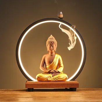 Új Kerámia Backflow Füstölő Tartót Sakyamuni Buddha Tathagata Buddha-Szobor LED Lámpa Illat Zen Dísz lakberendezés