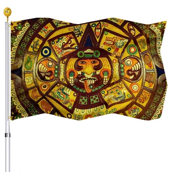 Ősi Mexikói Zászló Maja Törzs Kultúra Dupla Varrott Zászló Poliészter, Réz Fiatalok Beltéri, mind Kültéri Otthoni Dekoráció