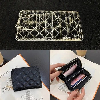 Cipzár stílus rövid tárca gyémánt mintás táska DIY kézzel készített bőr termék transparen akril sablon varrás template11x8.5x2cm