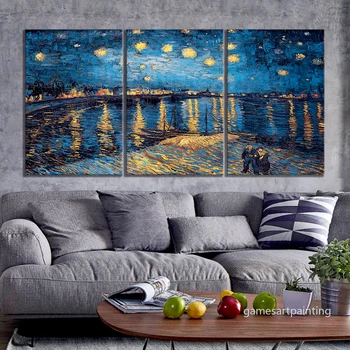 3pcs Absztrakt Művészet Festmény Vincent Van Gogh: Csillagos Éjszaka HD Képet Vászon Festmény Wall Art a Otthon Dekor falfestés