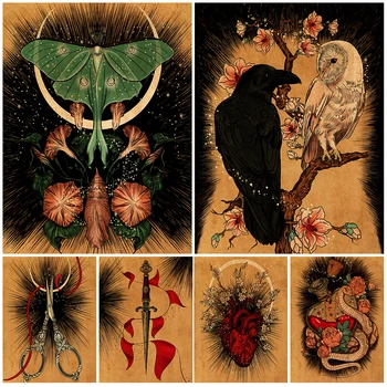 Rose Kígyó, Varázsital Vintage Wall Art Vászon Festmény Fekete Boszorkányság Pet Varjú, A Bagoly Poszter Nyomtatás Otthon Dekoráció