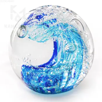 KANGMING Kézzel Fújt az Óceán Buborék Hullám Üveg Levélnehezék Art Glass Figurák,lakberendezés Gyűjthető Szobor(3/8 cm-es világoskék)