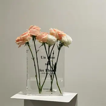 Könyvek Akril Hidroponikus Váza Átlátszó Virág Váza INS lakberendezési Északi luxus Modern Asztali Dísz Creatitive Ajándék