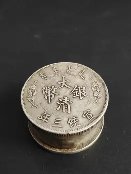 Antik Gyűjtött Kína Tibeti Ezüst Inlay Xuantong Inkpad Doboz Csodálatos Ajándék