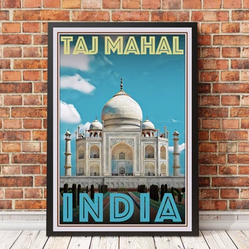 Vintage Retro Stílus Utazási PosterTaj Mahal Indiai Vászon Nyomtatás Otthon Dekoráció Festés (Nincs Keret)