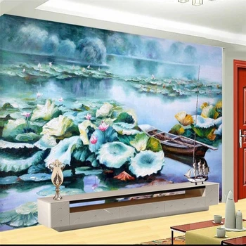 beibehang Lótusz-tóban egy hajó, TV, kanapé háttér fal egyéni nagy freskó selyem selyem kendővel környezeti háttérkép cucc de parede