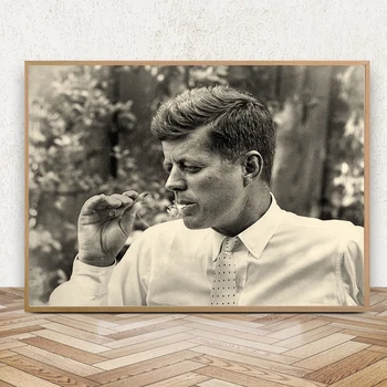 John F. Kennedy Álló Vászon Festmény Amerikai Elnök Füstölgő Szivar Művészet Plakát Retro Fekete-Fehér Kép lakberendezés