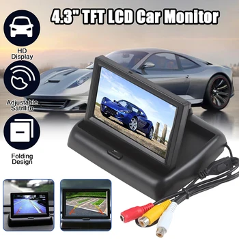 Összecsukható Kocsi Monitor 4.3 Inch TFT LCD Képernyőn, HD Hátrameneti Parkolás Monitor 2-csatornás Videó Bemenet éjjellátó 8 LED Kamera
