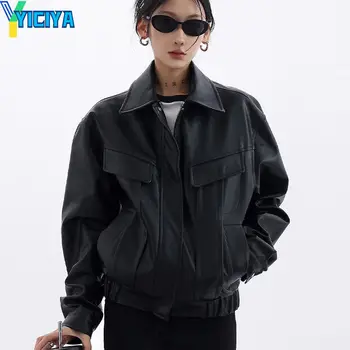 YICIYA bomber dzseki női fekete válogatott új felsőruházat bőr Kabátok y2k racing Amerikai túlméretes baseball Dzseki régi kabát