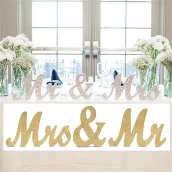 Kreatív Fa Mr and Mrs Sign-in Pultnál Jele, Esküvői Dekoráció, Fotózás, Kellékek Asztal Díszek Betűk angol Ábécé Kézműves