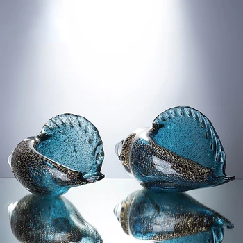 Kék Üveg Kagyló, Tengeri Kézműves Díszek Shell Átlátszó Üveg Díszítő Figurák Csillogó Arany Csillámos Szoba Dekoráció Kiegészítők
